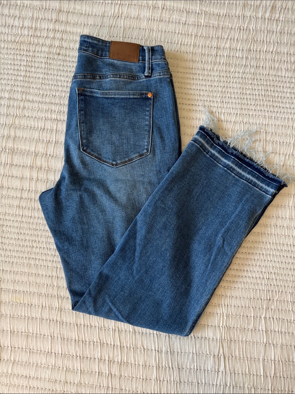 Judy Blue Boot Cut Jeans - Medium Blue with Raw Frayed Hem